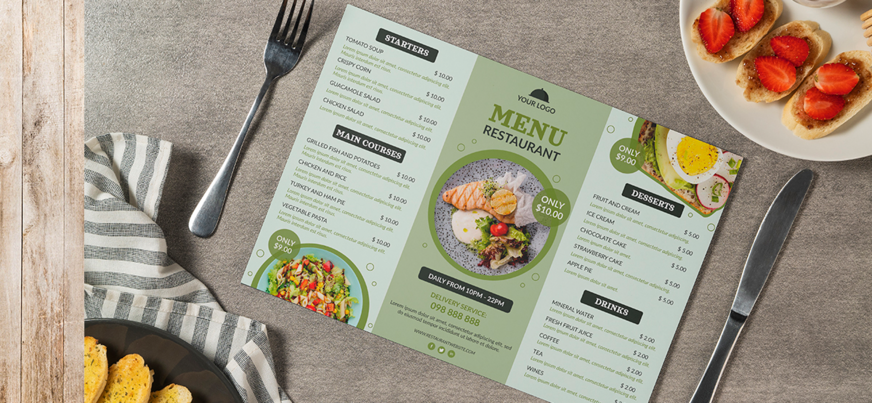 Manteles individuales carta personalizados con logotipo para restaurantes