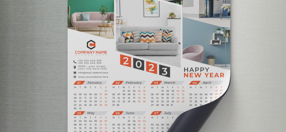 Calendario magnético con faldilla personalizado con logotipo de empresa